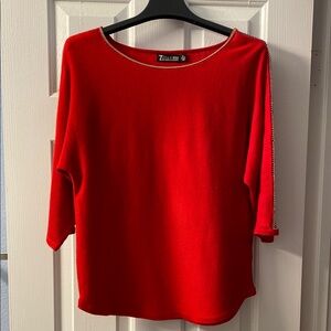 7th Avenue Design Studio from New York & Co. Vibrant Red 3/4 Sleeve Blouse